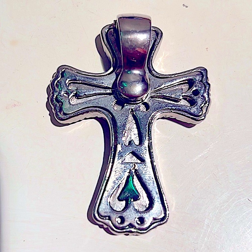 ✝️ GENUINE COWHIDE RHINESTONE STAINLESS STEEL CROSS CLIP SLIDE NECKLACE PENDANT - Picture 6 of 11